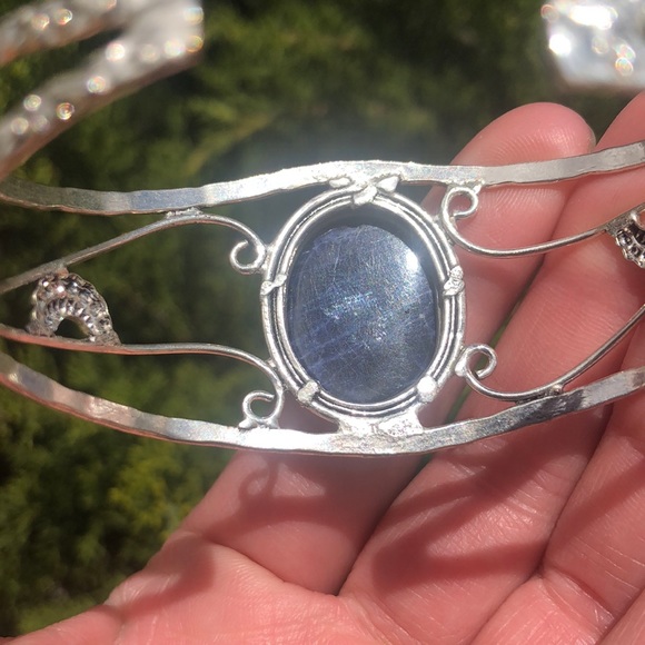 Sterling Silver Polished Blue Lapis Cabochon Cuff Bracelet - Picture 4 of 6